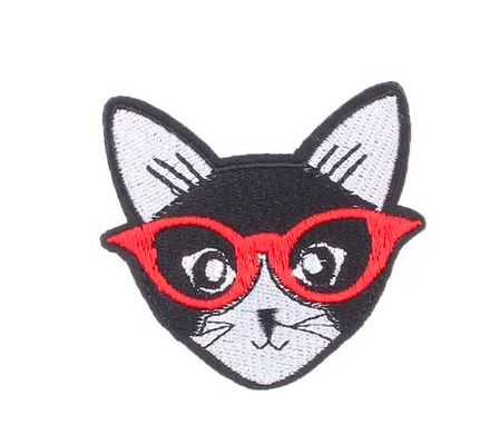 Thermocolant Tete De Chat Gris Et Noir Avec Des Lunettes Rouge De Filles En Fil